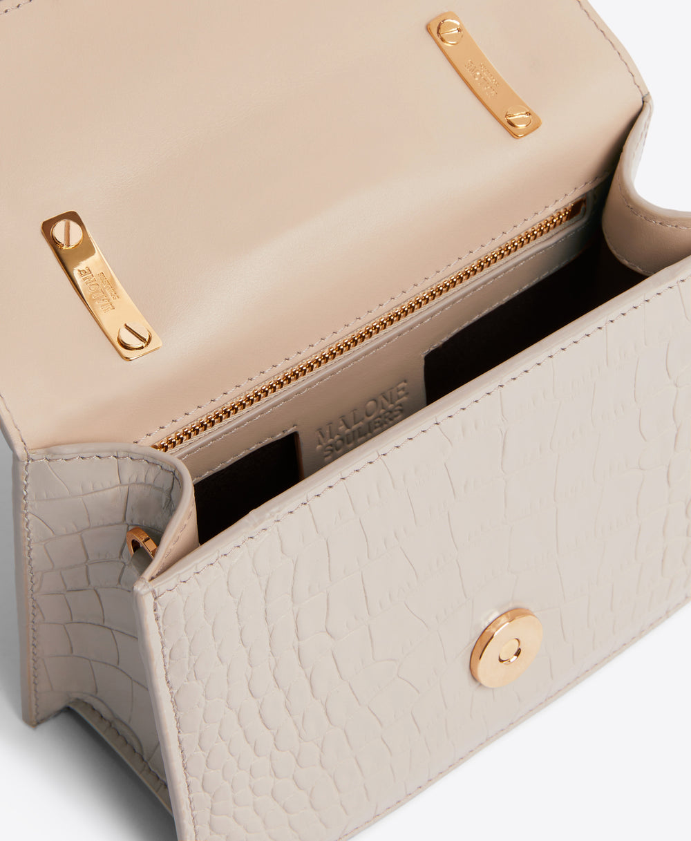 Women's Beige Embossed Croc Leather Mini Handbag Malone Souliers