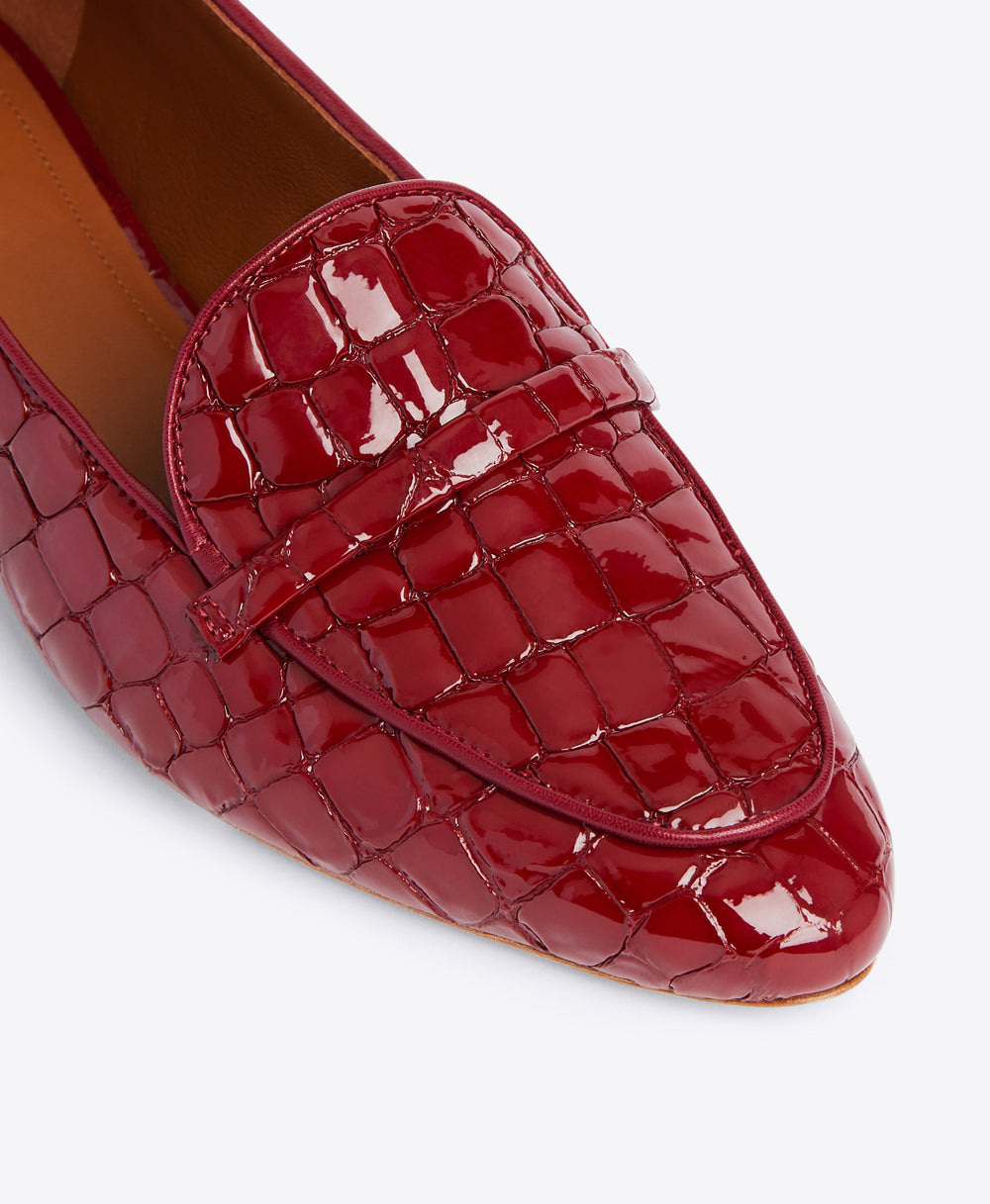 Burgundy Embossed Loafers - Almond Toe with Strap Detail on Monoblock | Malone Souliers