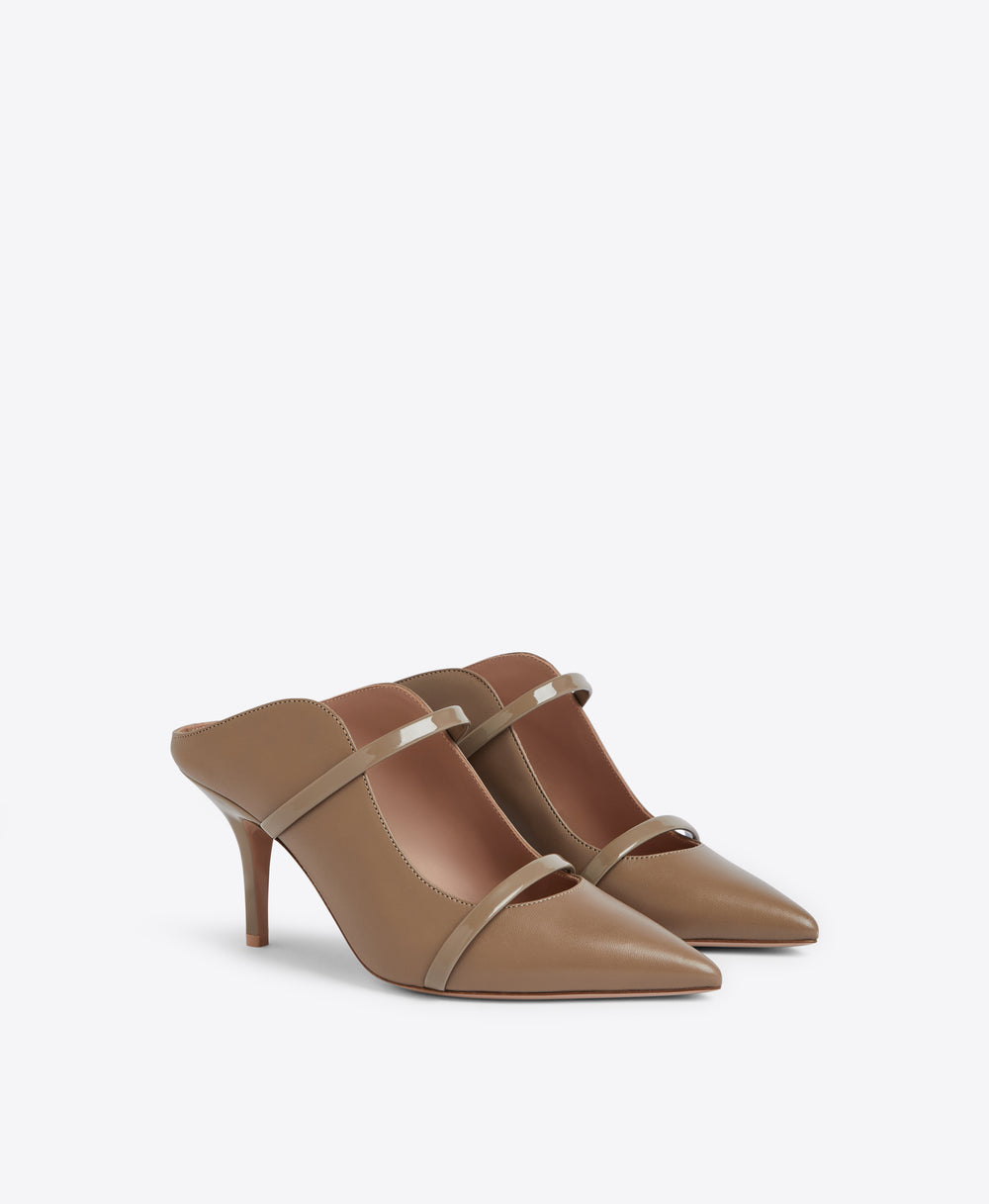 Malone Souliers Maureen 70 Taupe Leather Heeled Mules 