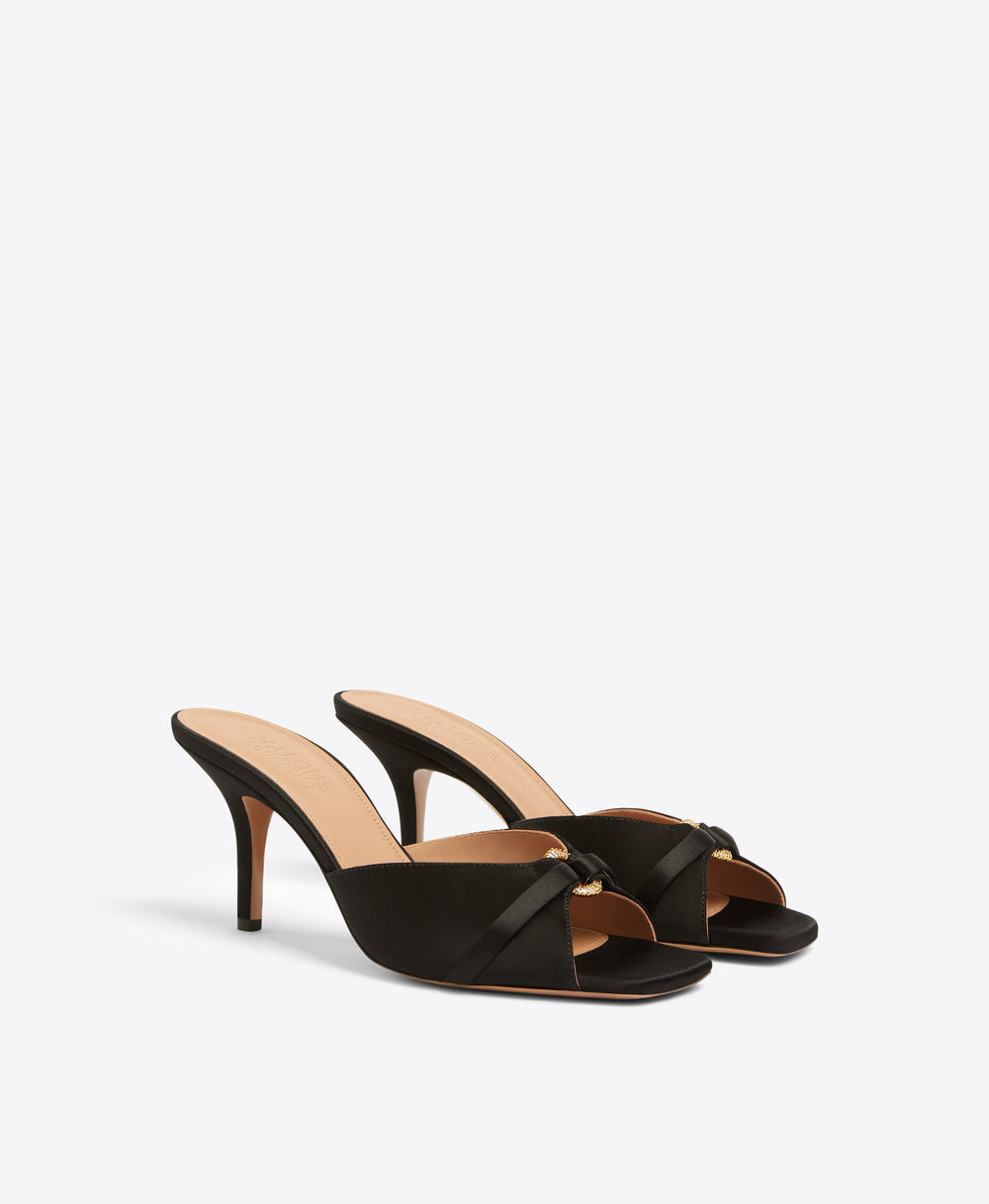 Patricia 70 Black Satin Heeled Sandals Malone Souliers