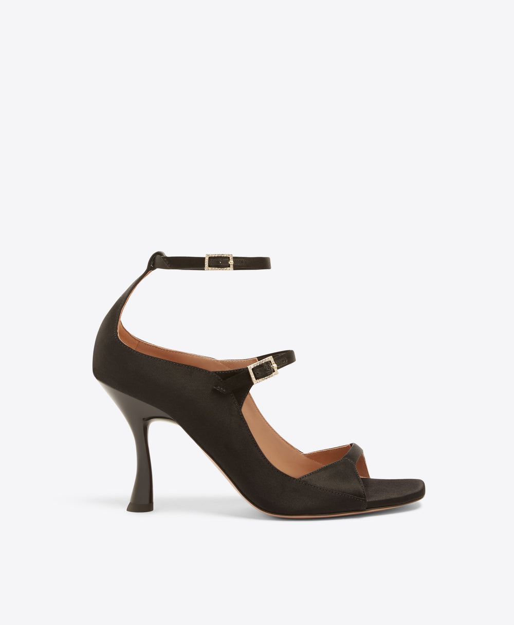 Riley 90 Black Satin Heeled Sandals Malone Souliers
