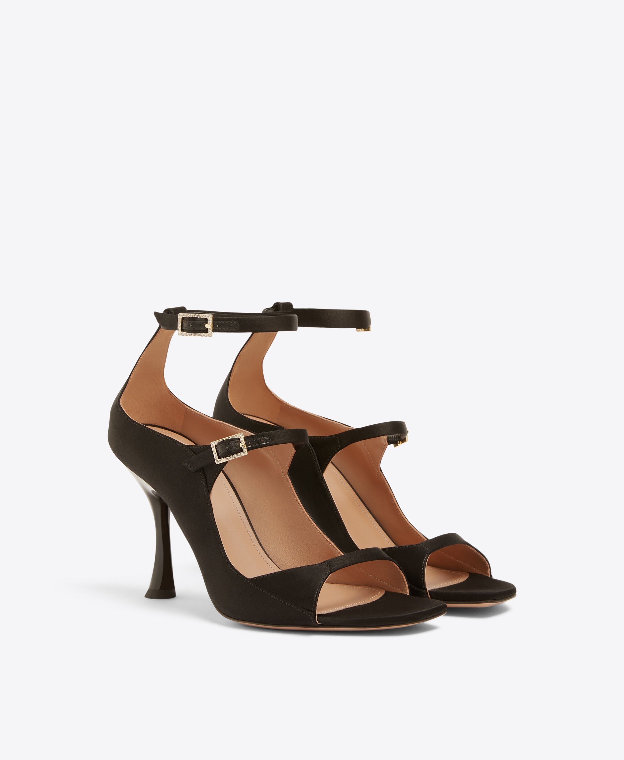 Riley 90 Black Satin Heeled Sandals Malone Souliers