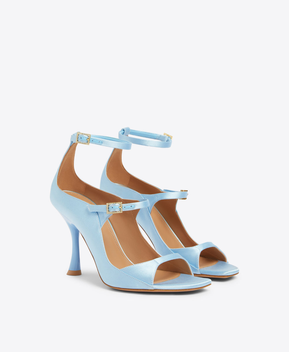 Riley 90 Baby Blue Satin Heeled Sandals Malone Souliers