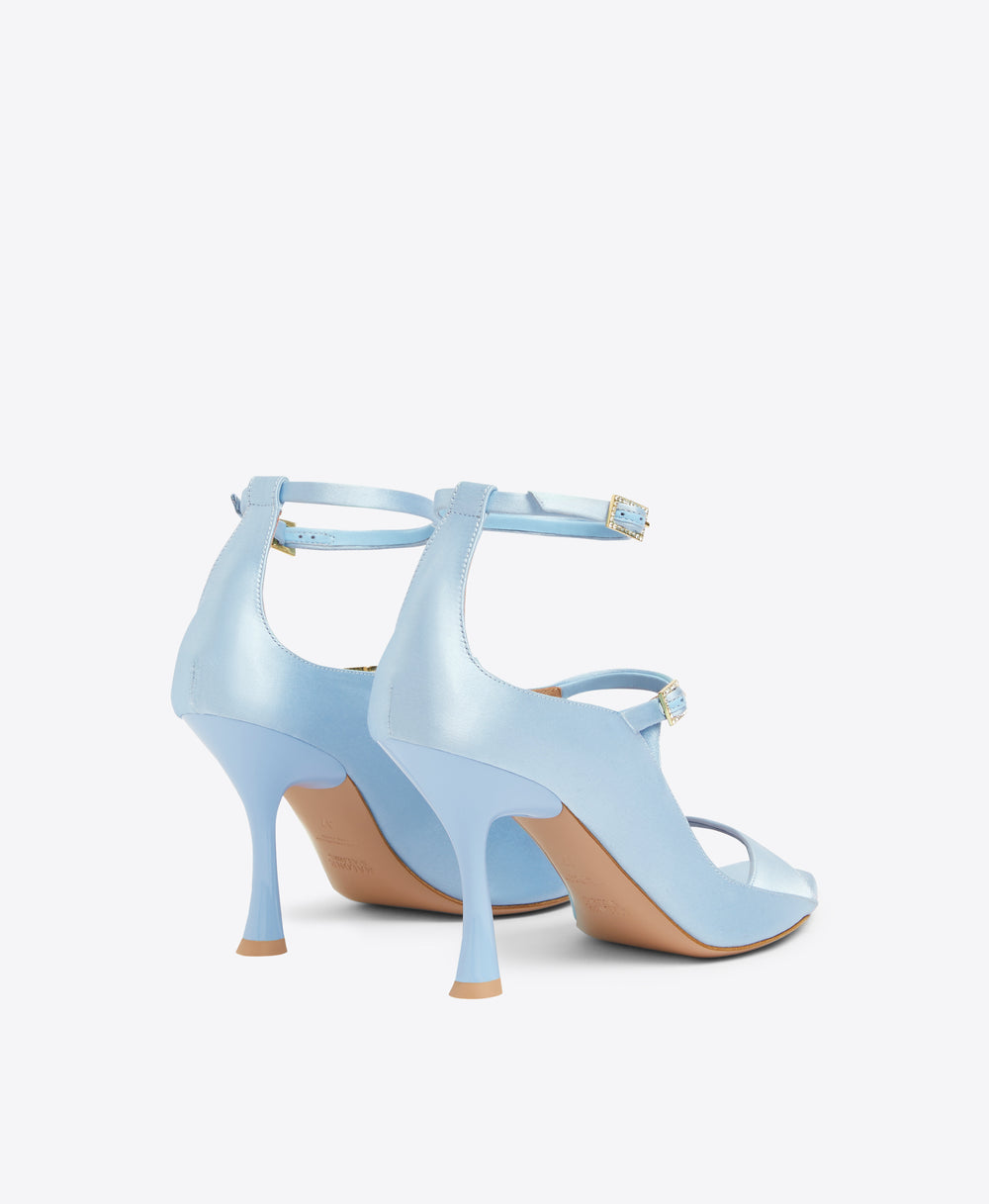 Riley 90 Baby Blue Satin Heeled Sandals Malone Souliers