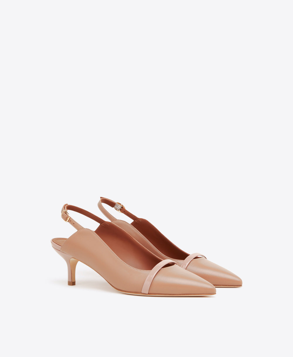 Women's Nude Patent And Blush Pink Leather Pointed Toe Pumps with Kitten Heel Malone Souliers