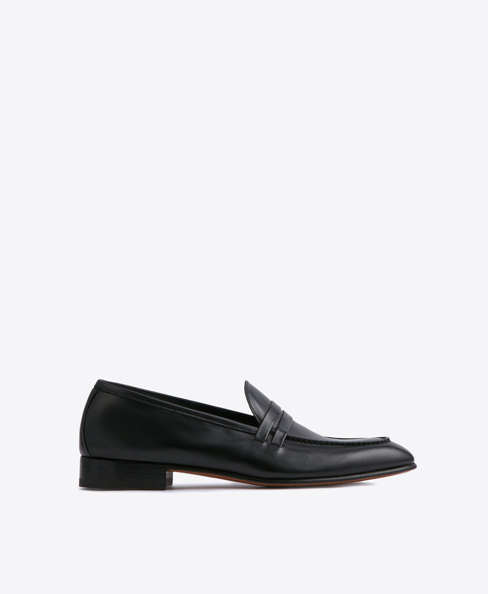 Men's Black Leather Flat Loafers Malone Souliers