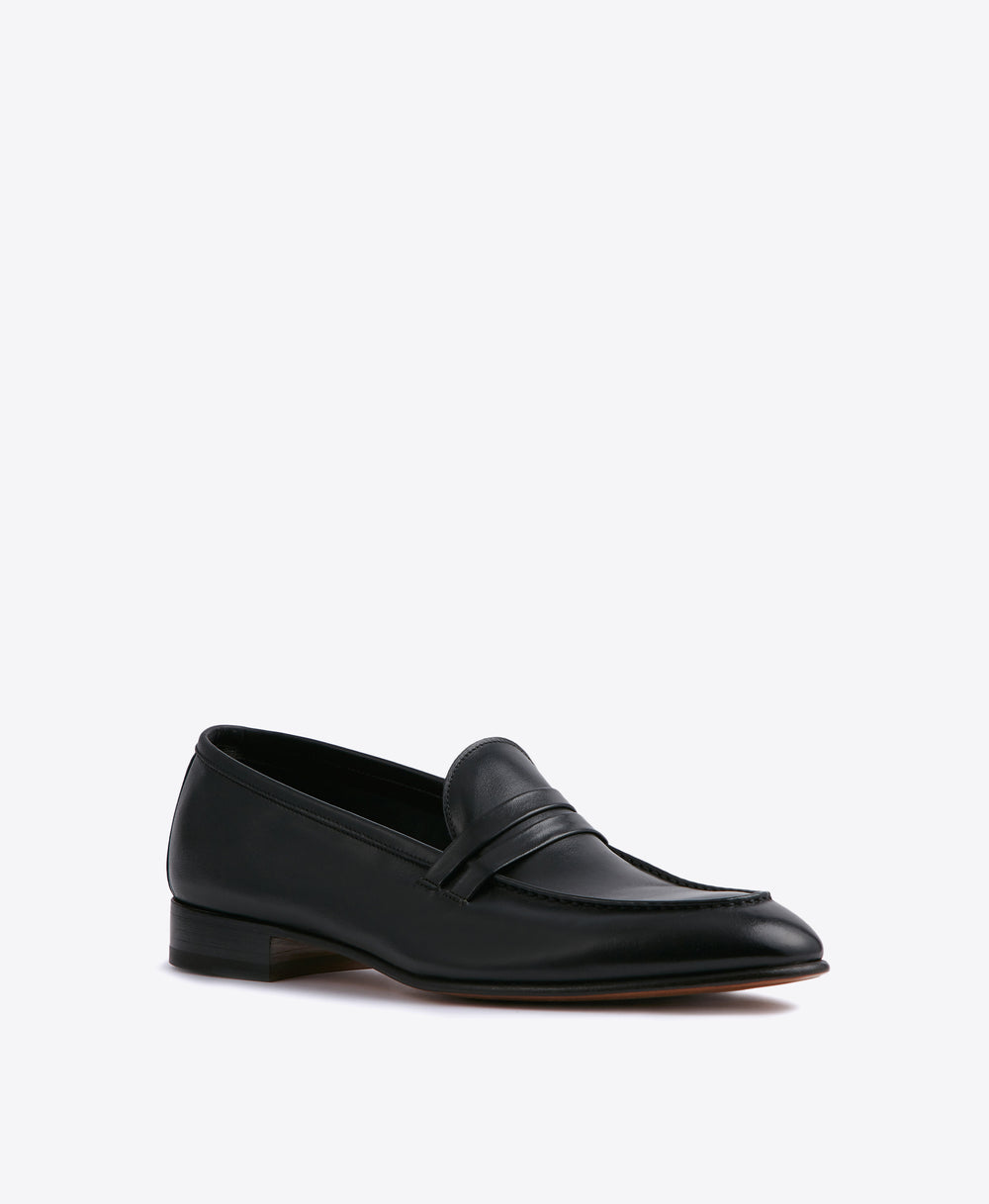 Men's Black Leather Flat Loafers Malone Souliers
