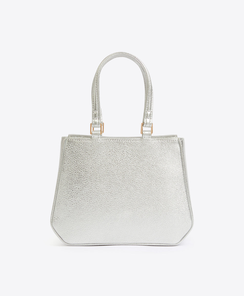 Women's Silver Leather Hexagon Mini Shopper Bag Malone Souliers